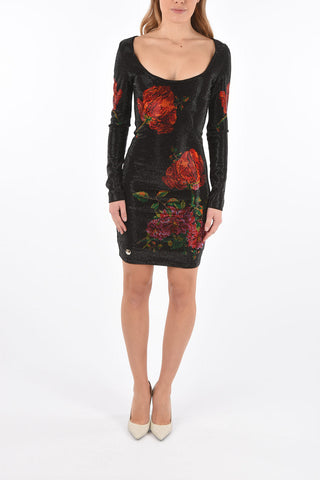 rhinestone embellished all over mini dress with roses
