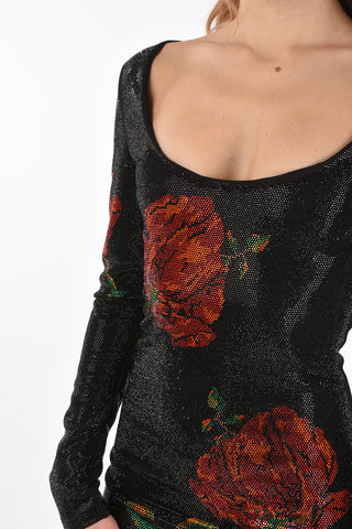 rhinestone embellished all over mini dress with roses