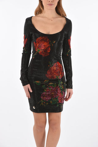 rhinestone embellished all over mini dress with roses
