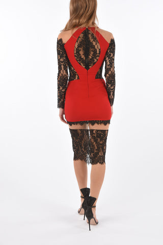 lace LACK bodycon dress with cold off shoulder sleeves