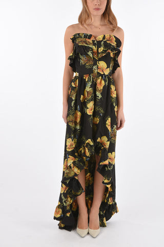 COUTURE vestito asimmetrico maxi APPEAL stampa floreale in seta strapless