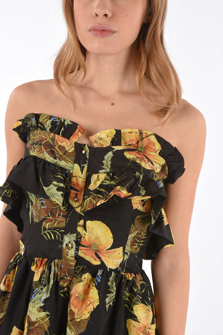 COUTURE vestito asimmetrico maxi APPEAL stampa floreale in seta strapless