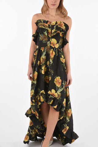 COUTURE vestito asimmetrico maxi APPEAL stampa floreale in seta strapless