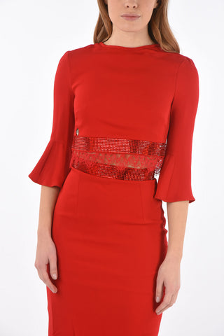 angle sleeve gown with lace details