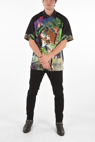 printed shirt with open work details
