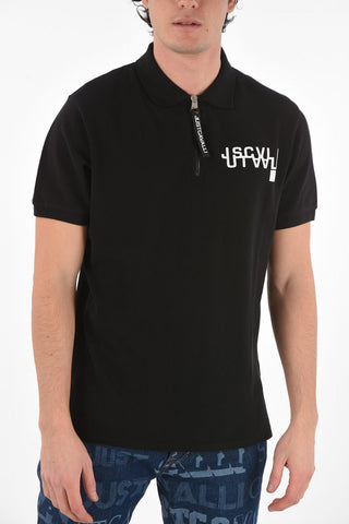 Polo in Cotone con Logo Stampato e Collo con Zip