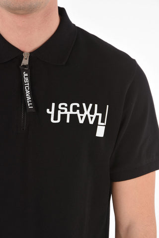 Polo in Cotone con Logo Stampato e Collo con Zip