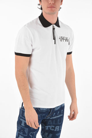 Polo in Cotone con Logo Stampato e Collo con Zip