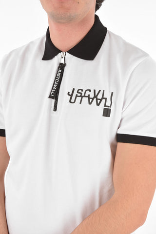 Polo in Cotone con Logo Stampato e Collo con Zip