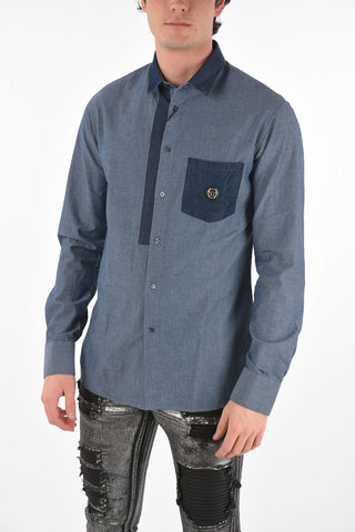 HOMME Camicia LS LEONARD in denim con taschino