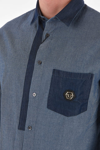 HOMME Camicia LS LEONARD in denim con taschino