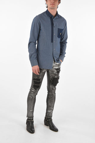 HOMME Camicia LS LEONARD in denim con taschino