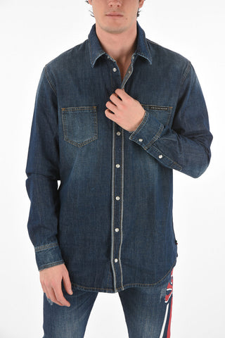 denim snap buttons FOLLOW ME shirt