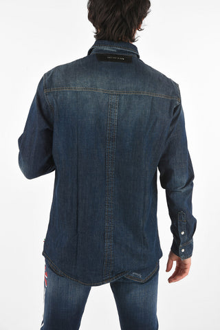 denim snap buttons FOLLOW ME shirt