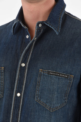 denim snap buttons FOLLOW ME shirt