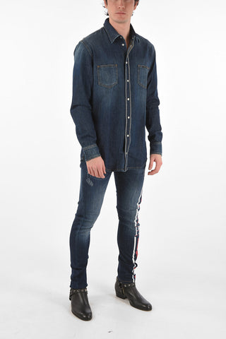 denim snap buttons FOLLOW ME shirt