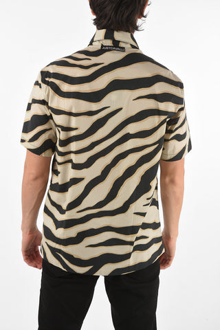 Short-sleeved Tiger Printed Shirt with Hidden Buttoning