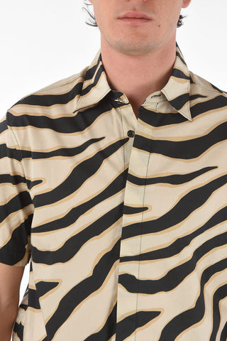 Short-sleeved Tiger Printed Shirt with Hidden Buttoning