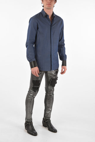 HOMME faux leather details Platinum Cut LS BAPTIST shirt
