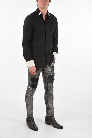 HOMME faux leather details Platinum Cut LS BAPTIST shirt