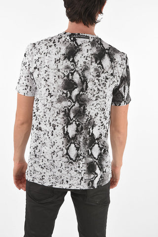 Crew Neck Snake Printed Cotton T-Shirt