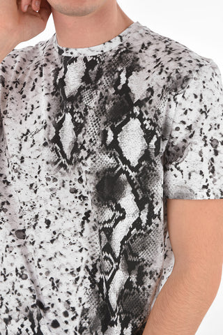 Crew Neck Snake Printed Cotton T-Shirt