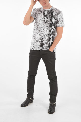 Crew Neck Snake Printed Cotton T-Shirt