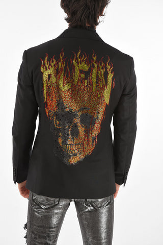 HOMME rhinestone embellished SKULL PLEIN notch lapel 2-button blazer
