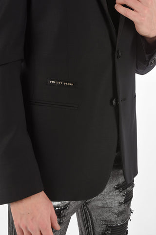 HOMME rhinestone embellished SKULL PLEIN notch lapel 2-button blazer