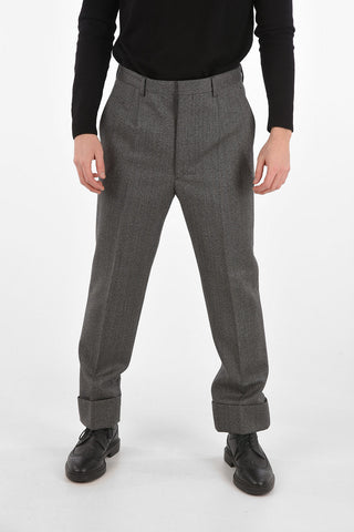 Pantaloni in Lana Herringbone con Ghette Removibili