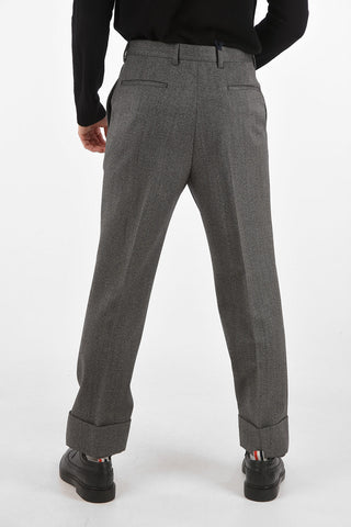 Pantaloni in Lana Herringbone con Ghette Removibili