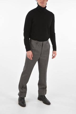 Pantaloni in Lana Herringbone con Ghette Removibili