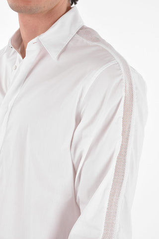 Stretch Cotton Shirt with Hidden Buttoning and Printed Logo