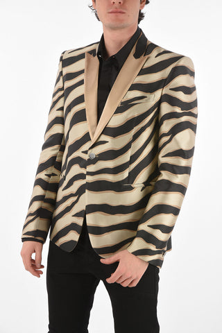 zebra printed center vent peak lapel 1 button blazer