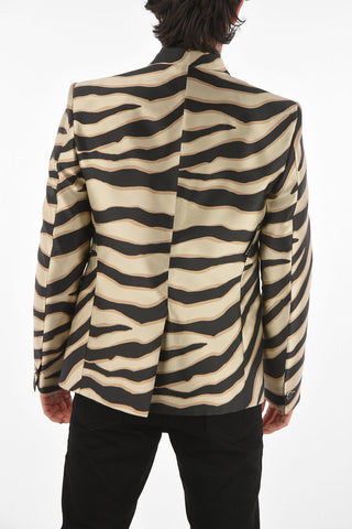 zebra printed center vent peak lapel 1 button blazer