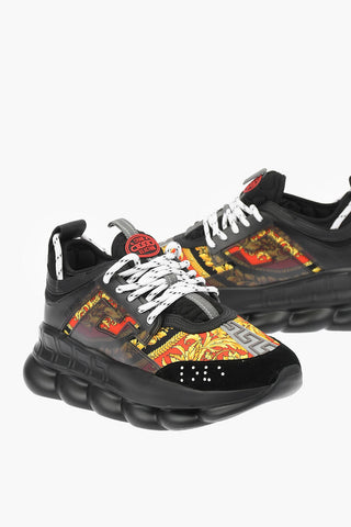 Printed Leather and Fabric Sneakers