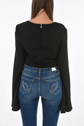 COUTURE T-Shirt crop NOW DREAM con manica angelo