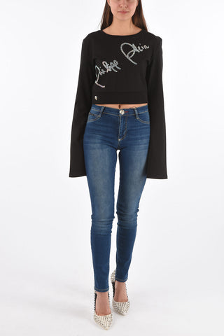 COUTURE T-Shirt crop NOW DREAM con manica angelo