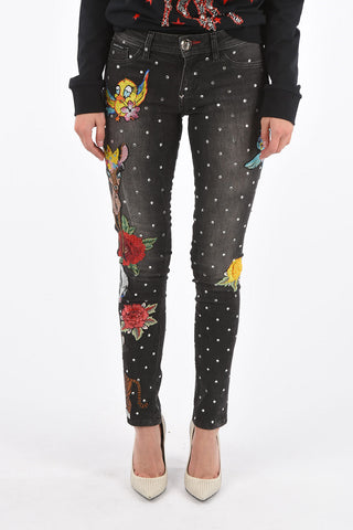 allo over crystal and patch embroidered IGGY jeggings