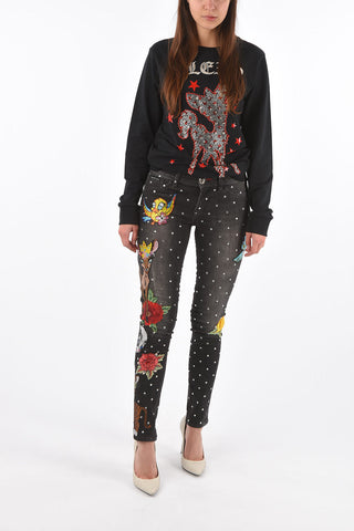 allo over crystal and patch embroidered IGGY jeggings