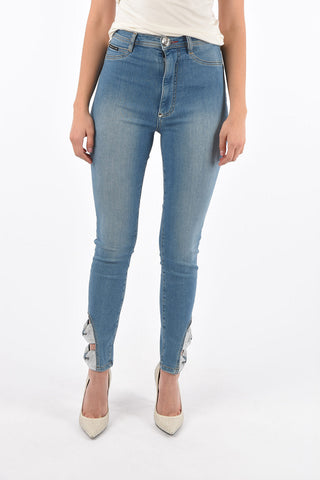 high waist slim fit jeggings with ankle bow