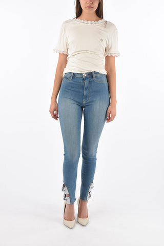 high waist slim fit jeggings with ankle bow