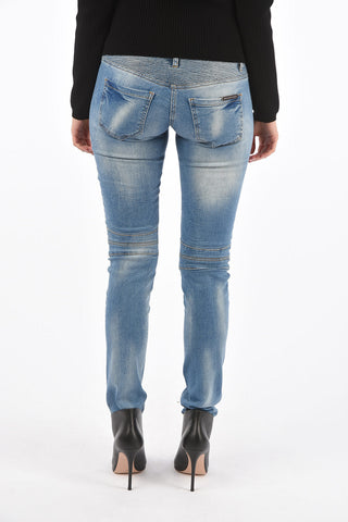 faux leather details LIAR biker jeans