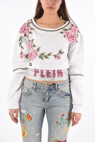  	COUTURE rhinestone embellished all over LS XENIA cropped Sweatshirt