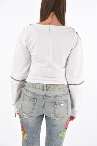  	COUTURE rhinestone embellished all over LS XENIA cropped Sweatshirt