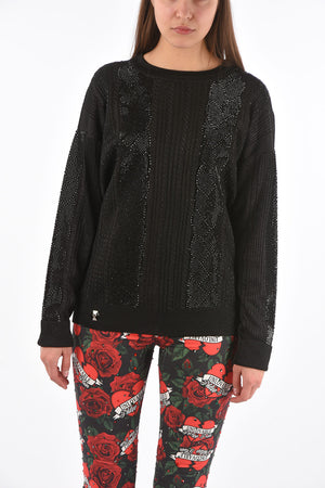 COUTURE Zopfstrickpullover aus Lurex LS mit Kristallen
