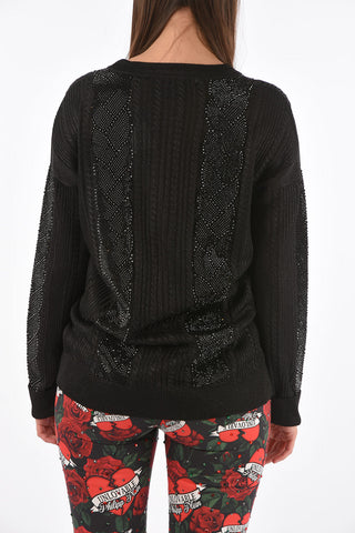 COUTURE maglia a trecce LS in lurex con cristalli