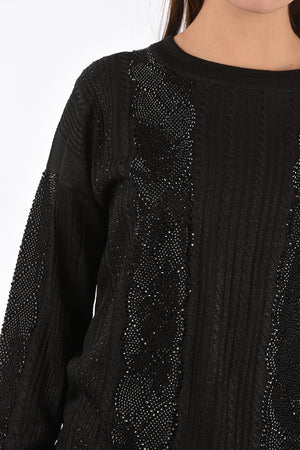 COUTURE Zopfstrickpullover aus Lurex LS mit Kristallen