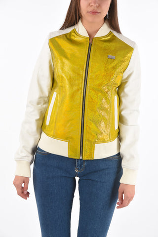 COUTURE leather statement bomber with zip closure