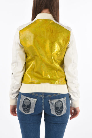 COUTURE leather statement bomber with zip closure